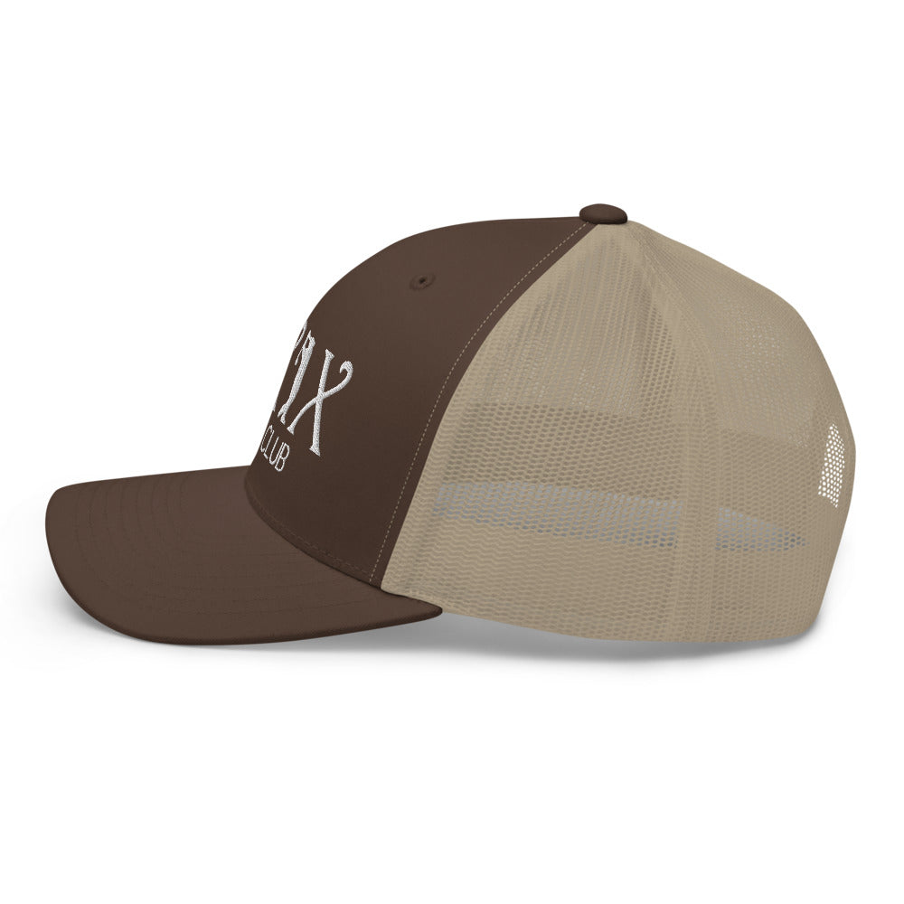 Curve Logo Trucker Hat — Mesh-Back Snapback Cap (White Logo)