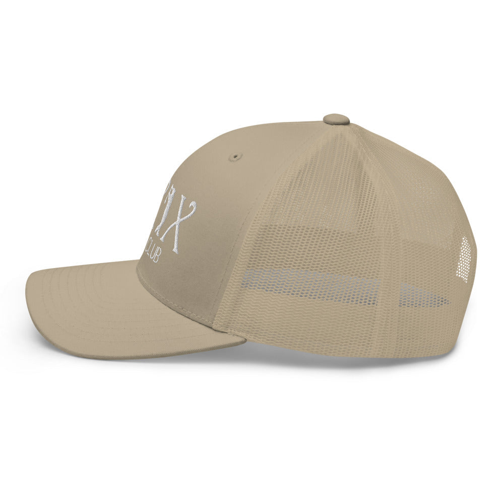 Curve Logo Trucker Hat — Mesh-Back Snapback Cap (White Logo)