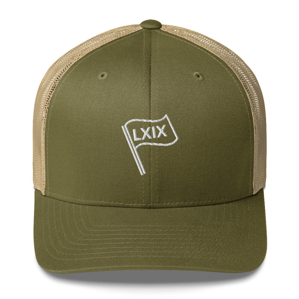 LXIX Flag Trucker Hat — Mesh-Back Snapback Cap