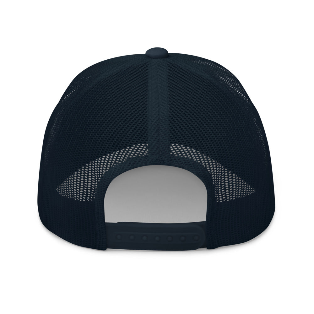 Curve Logo Trucker Hat — Mesh-Back Snapback Cap (Black Logo)