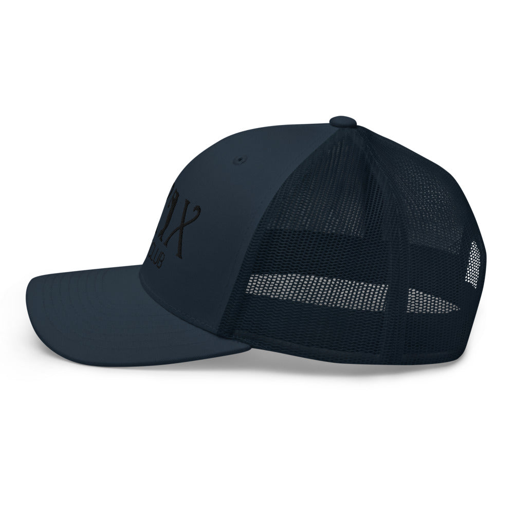 Curve Logo Trucker Hat — Mesh-Back Snapback Cap (Black Logo)