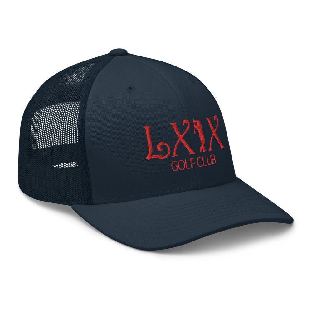 Curve Logo Trucker Hat — Mesh-Back Snapback Cap (Red Logo)