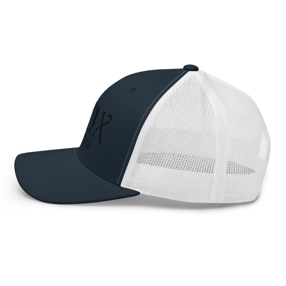 Curve Logo Trucker Hat — Mesh-Back Snapback Cap (Black Logo)