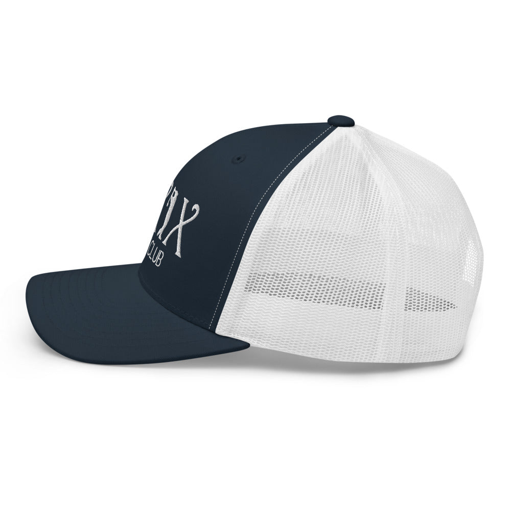 Curve Logo Trucker Hat — Mesh-Back Snapback Cap (White Logo)