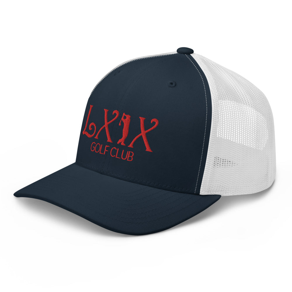 Curve Logo Trucker Hat — Mesh-Back Snapback Cap (Red Logo)