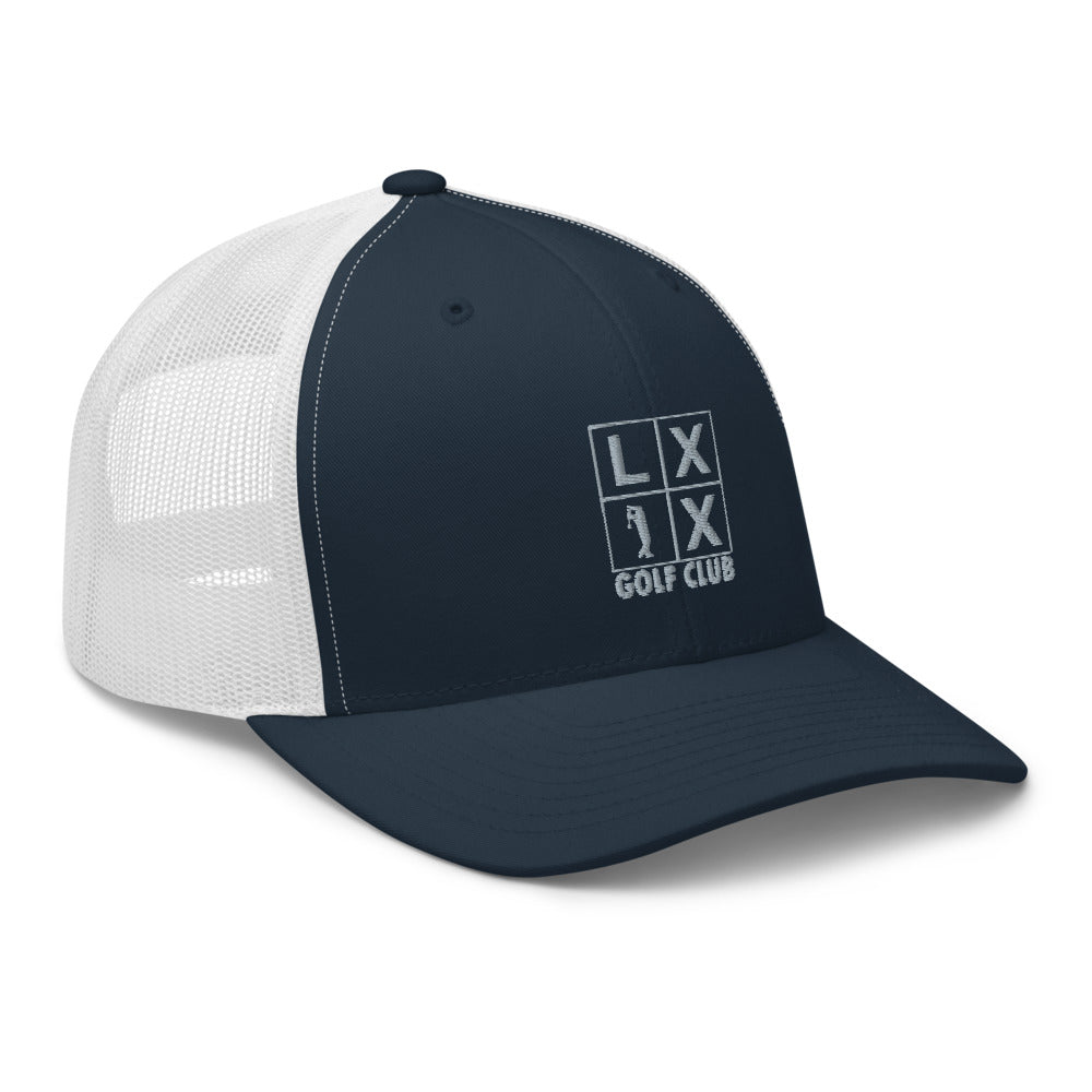 Four Box Logo Trucker Hat — Mesh-Back Snapback Cap (Gray Logo)