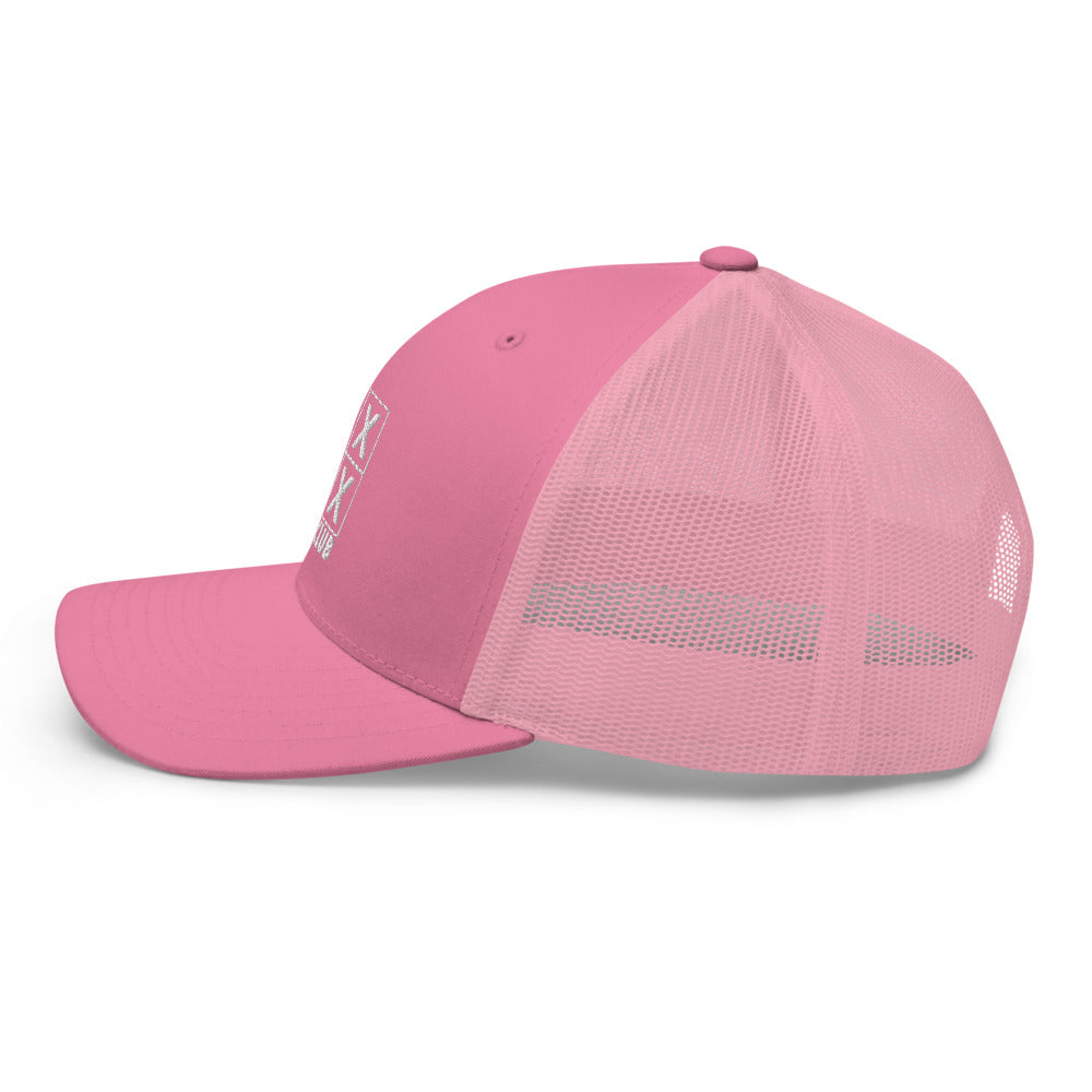 Four Box Logo Trucker Hat — Mesh-Back Snapback Cap (White Logo)