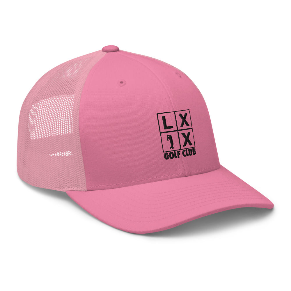 Four Box Logo Trucker Hat — Mesh-Back Snapback Cap (Black Logo)