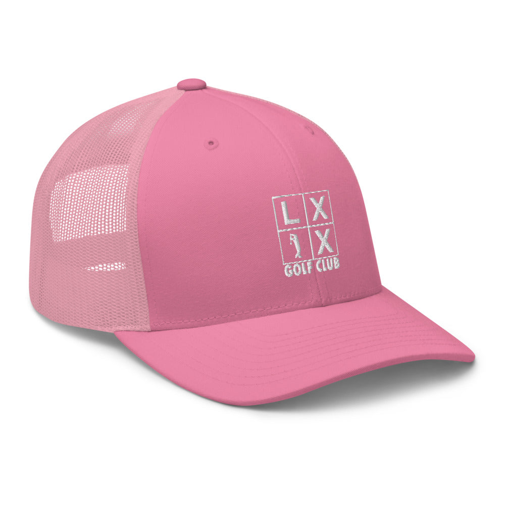Four Box Logo Trucker Hat — Mesh-Back Snapback Cap (White Logo)