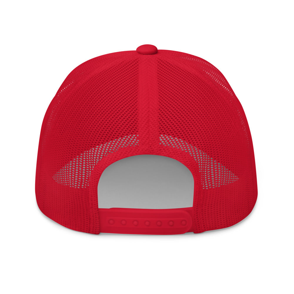 Four Box Logo Trucker Hat — Mesh-Back Snapback Cap (White Logo)