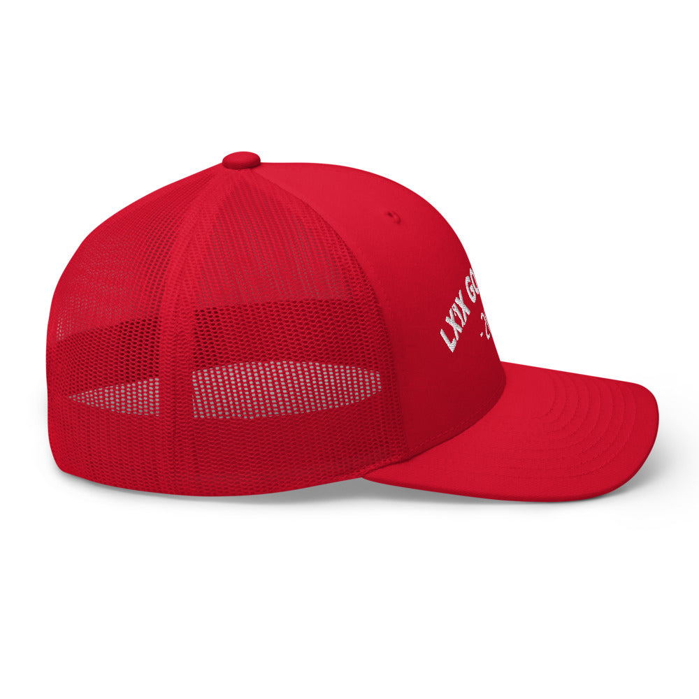 Arch Logo Trucker Hat — Mesh-Back Snapback Cap (White Logo)