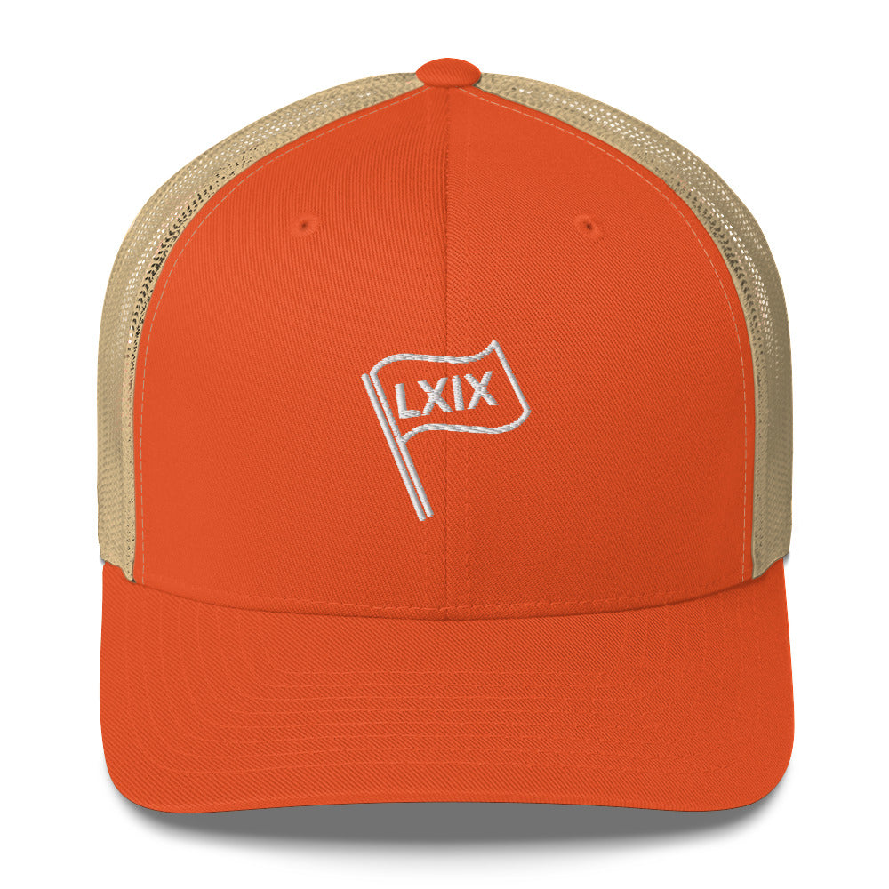 LXIX Flag Trucker Hat — Mesh-Back Snapback Cap