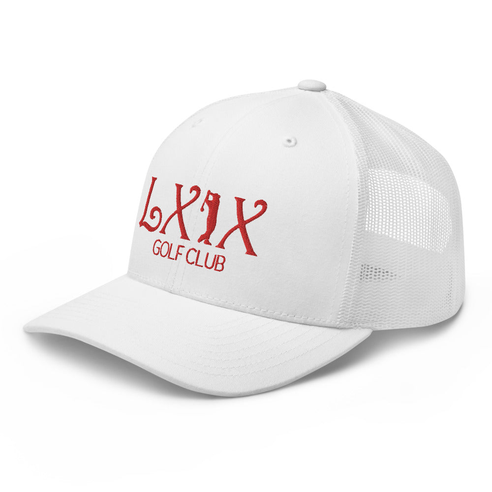 Curve Logo Trucker Hat — Mesh-Back Snapback Cap (Red Logo)