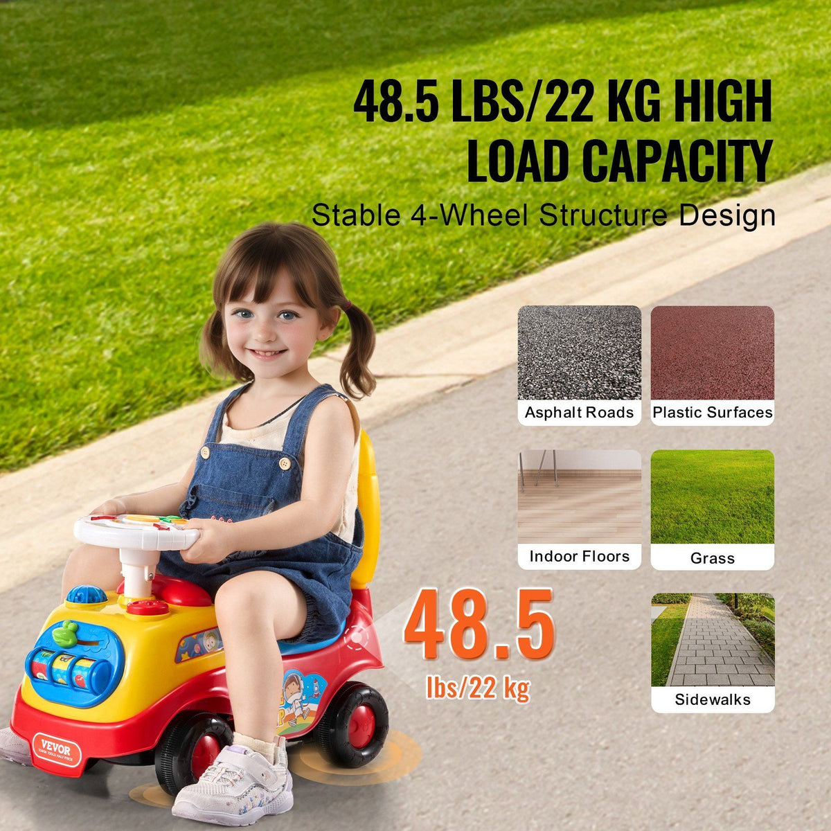 Toddler Ride-On Push Car with Music and Steering Wheel for Ages 1-3