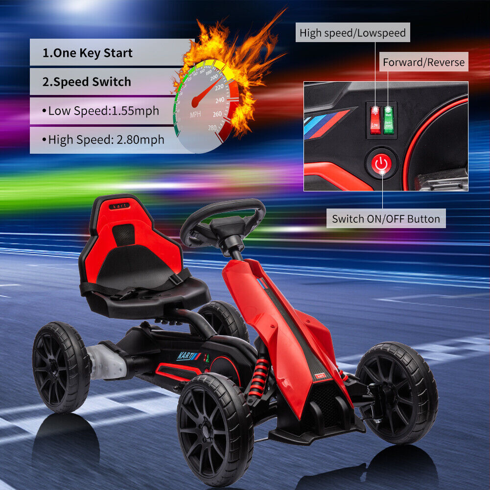 Electric 12V Drift Ride-On Kart with Adjustable Seat, 2 Speeds, and Shock Absorbers
