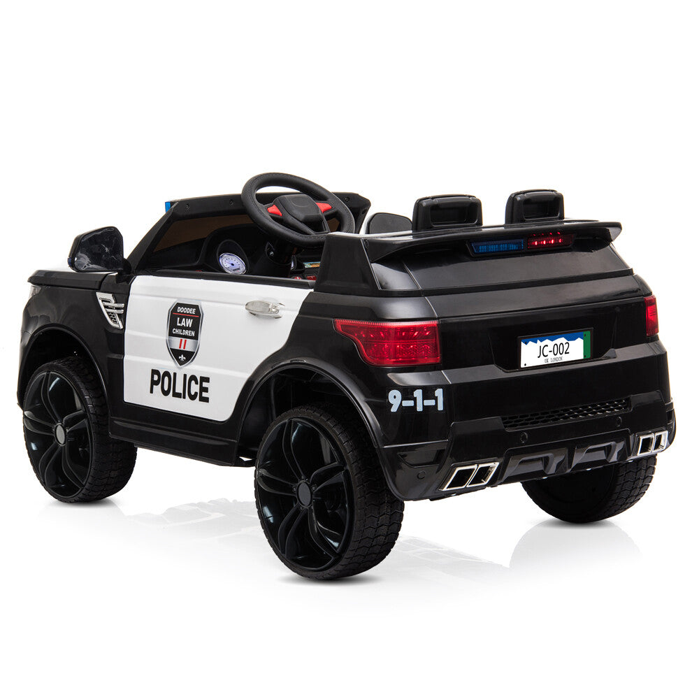 12V Electric Battery-Powered Police SUV Ride-On Toy with Remote Control, Black