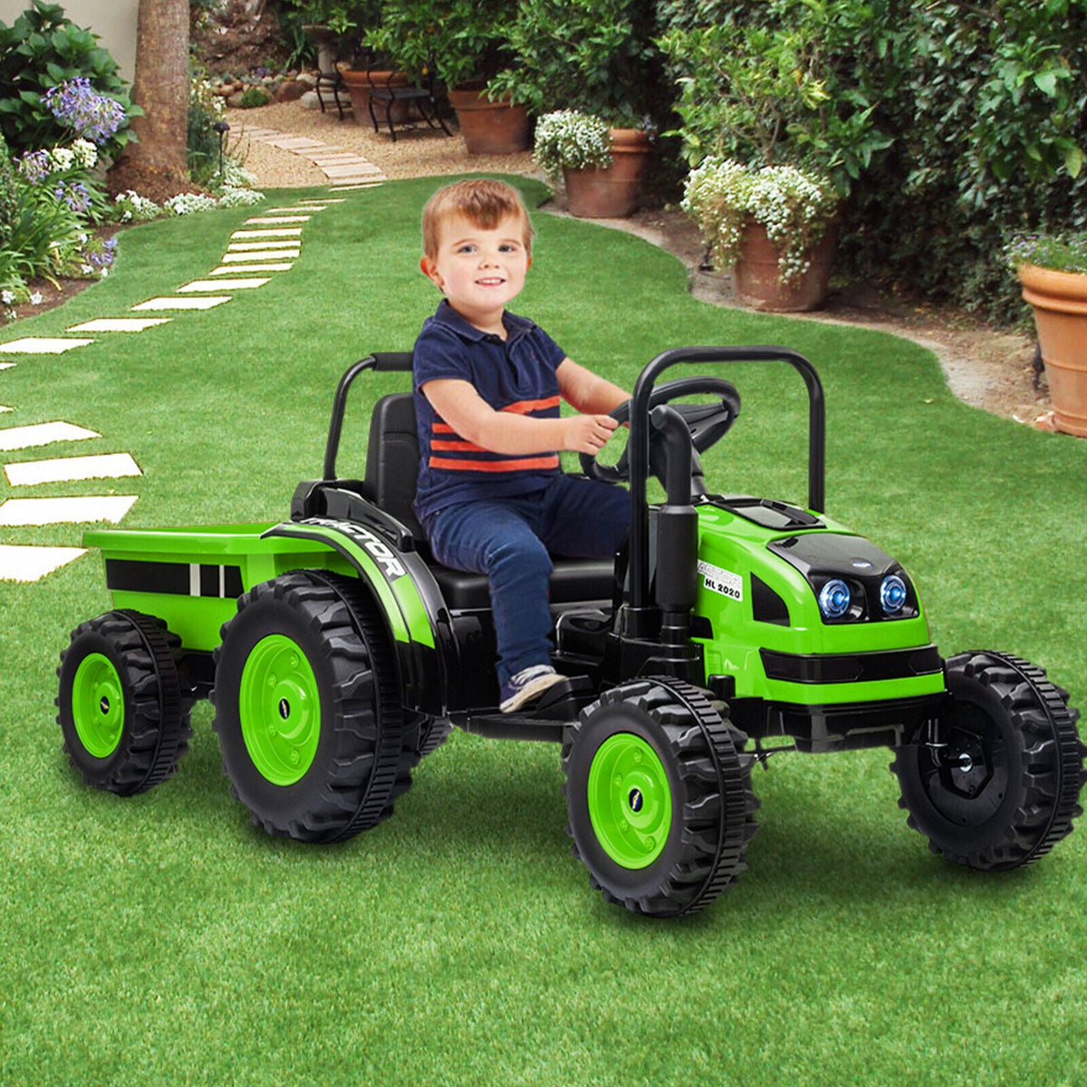 12V Battery-Powered Ride-On Tractor Car with Power Wheels and Parental Remote Control for Kids