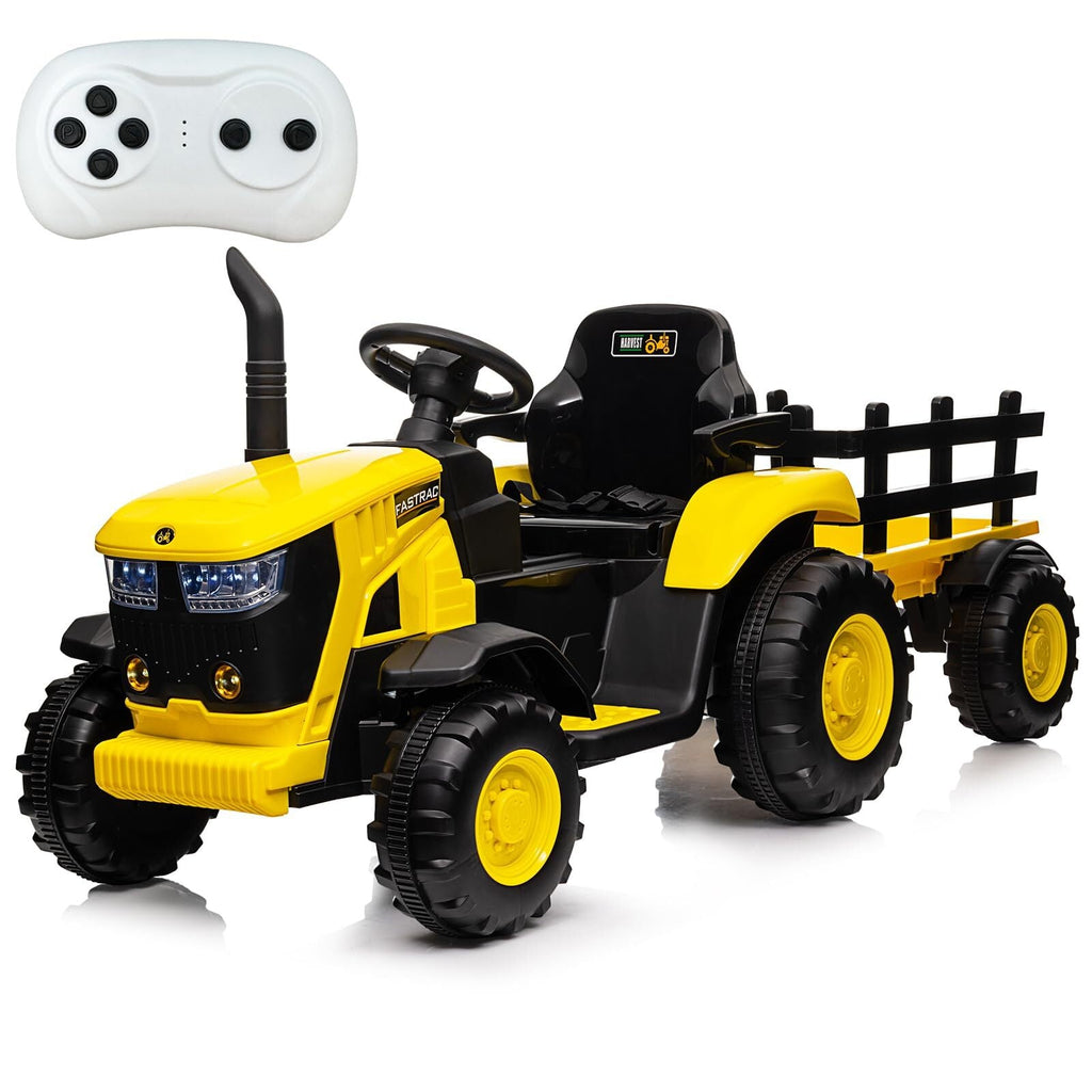 12V Electric Ride-On Tractor with Trailer for Kids, Battery Powered Vehicle