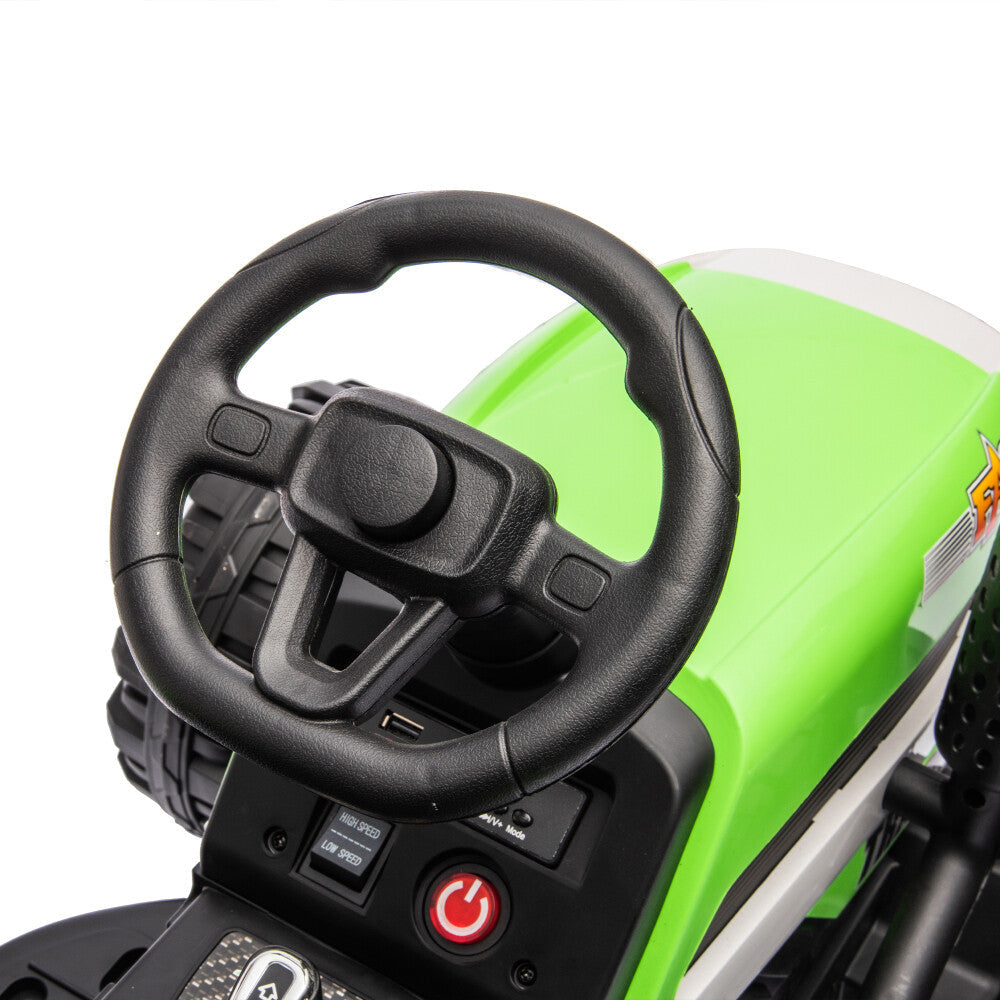 24V Battery-Powered Electric Ride-On Tractor with Trailer and Dual 200W Motors