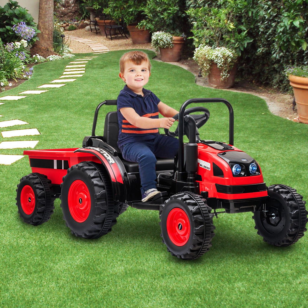12V Battery-Powered Ride-On Tractor with Trailer and Remote Control Electric Car