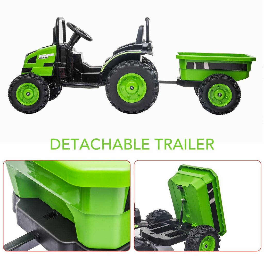 12V Battery-Powered Ride-On Tractor with Trailer and Remote Control Electric Car