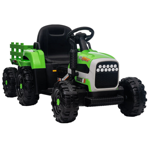 12V Battery-Powered Ride-On Electric Tractor Toy with Trailer and Remote Control