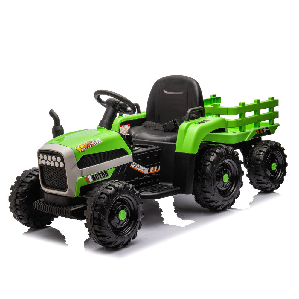 24V Battery-Powered Electric Ride-On Tractor with Trailer Toy