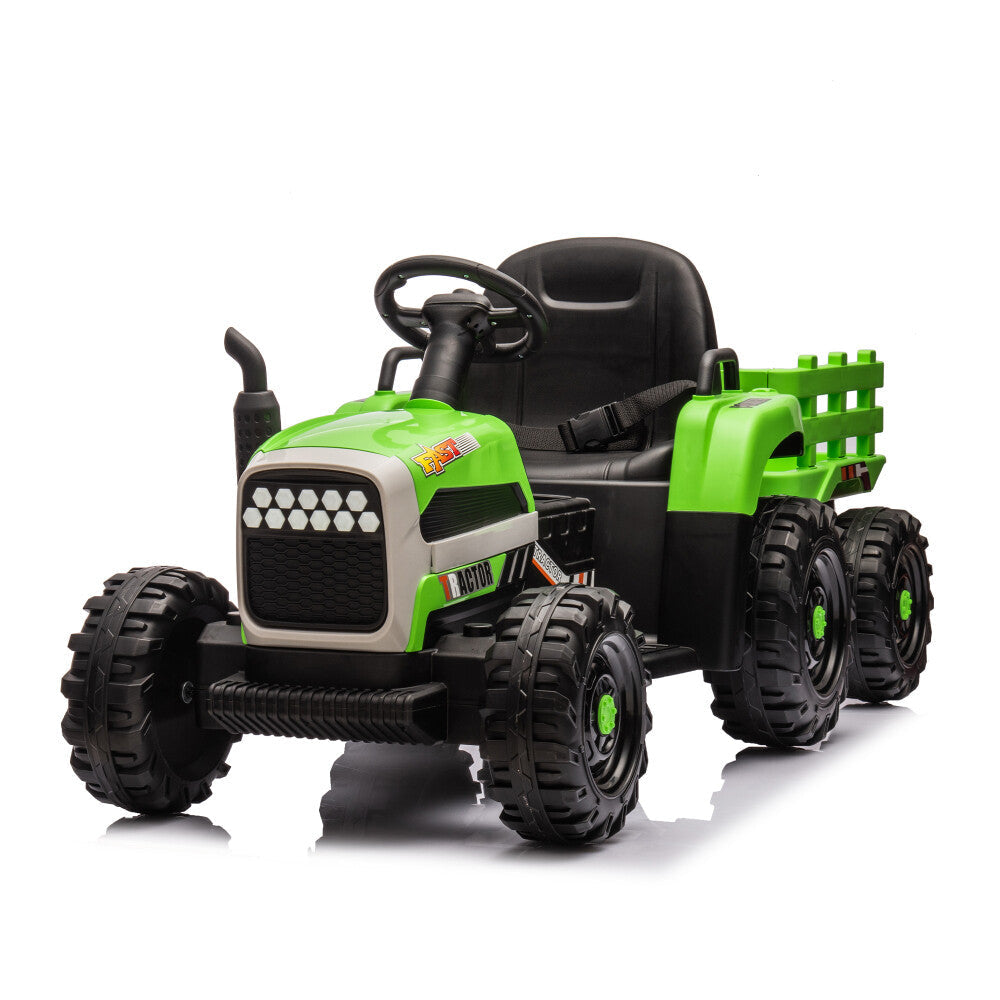 24V Battery-Powered Electric Ride-On Tractor with Trailer Toy
