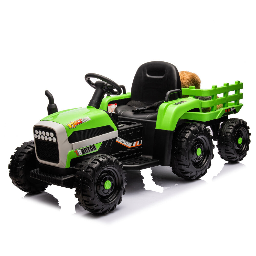 24V Battery-Powered Electric Ride-On Tractor with Trailer Toy