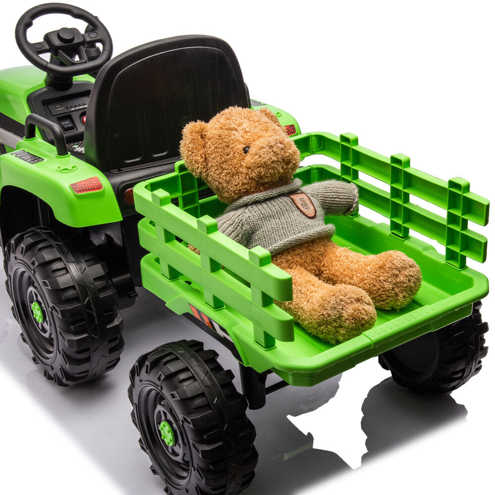 24V Battery-Powered Electric Ride-On Tractor with Trailer Toy