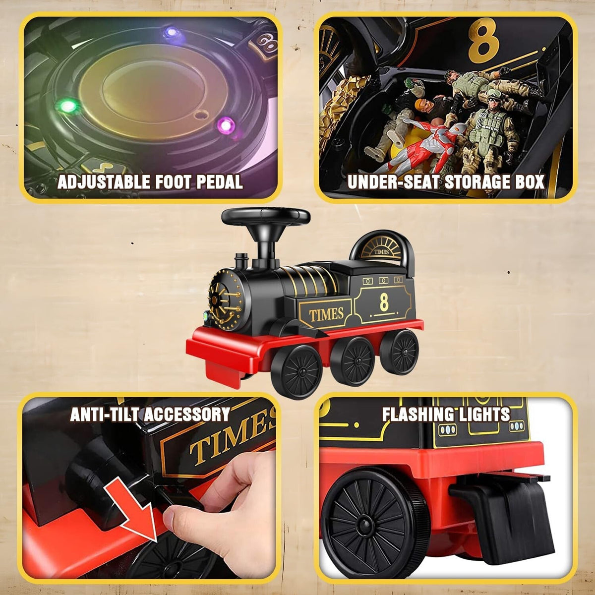 Electric Ride-On Train Set with Track, 2-Seater, Cargo Car, and Music Features