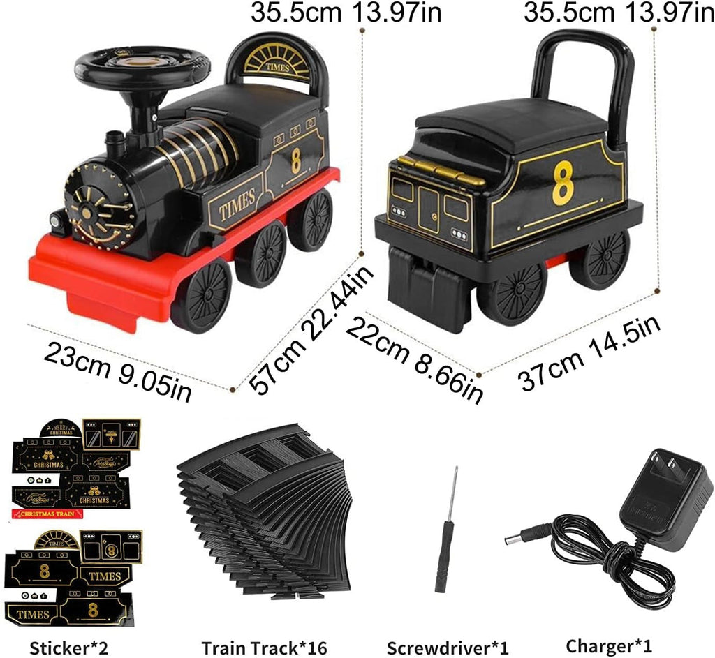 Electric Ride-On Train Set with Track, 2-Seater, Cargo Car, Music and Lights