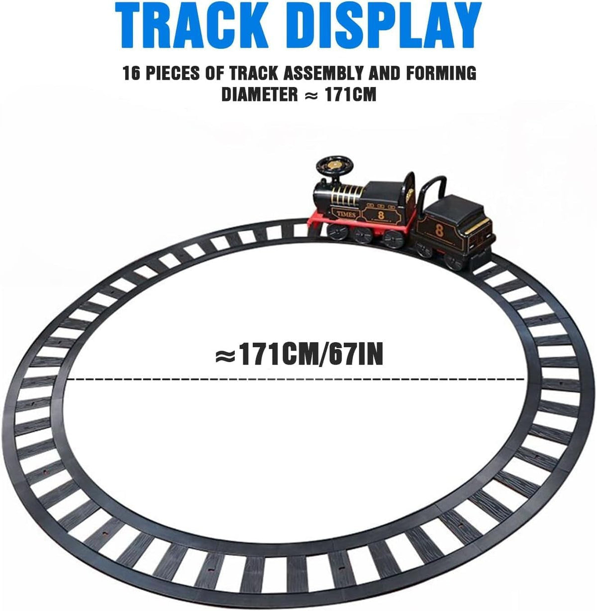 Electric Ride-On Train Set with Track, 2-Seater, Cargo Car, Music and Lights