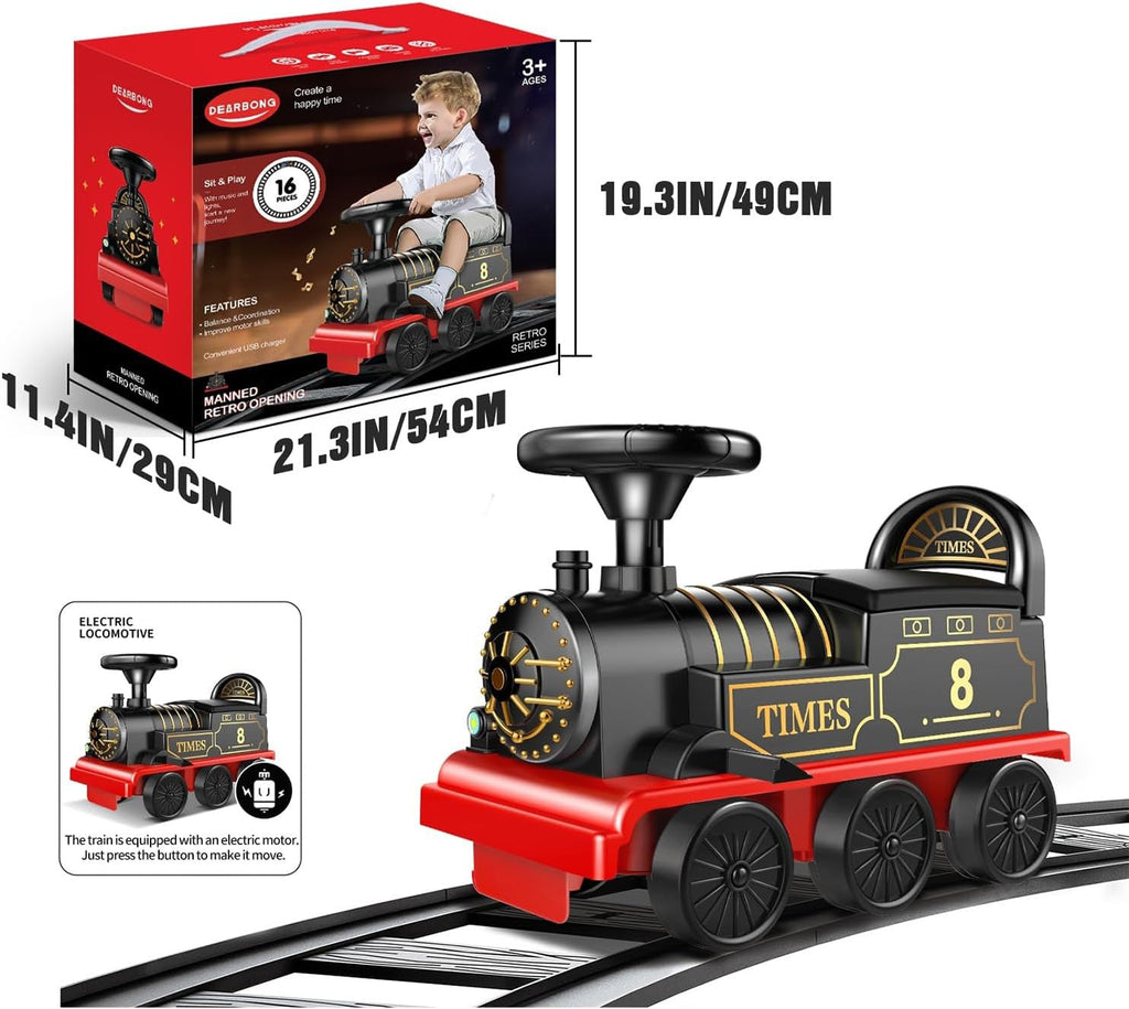Electric Ride-On Train Set with Track, 2-Seater Cargo Car, Music and Lights