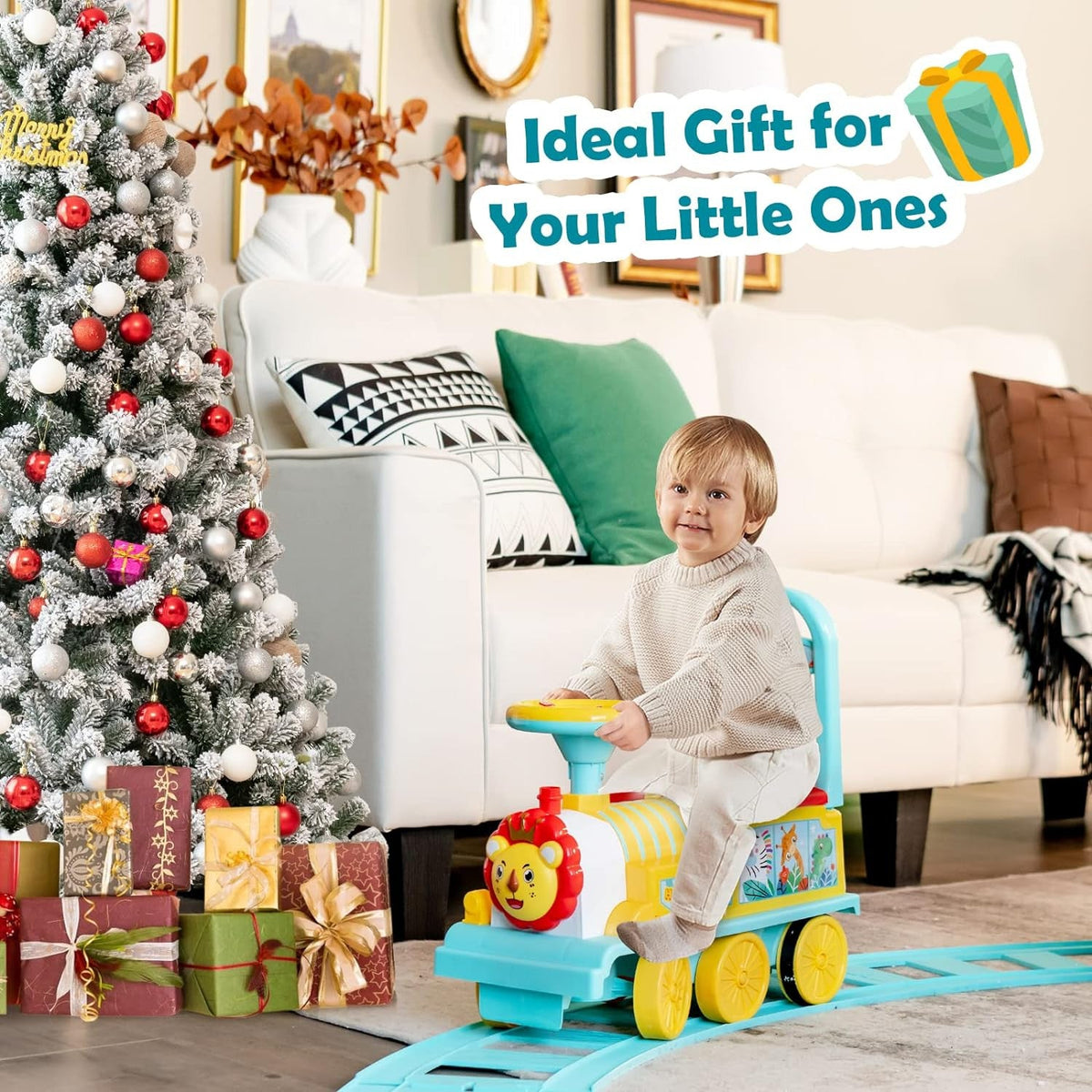 Electric 6V Ride-On Train Toy with 16-Piece Track Set for Kids