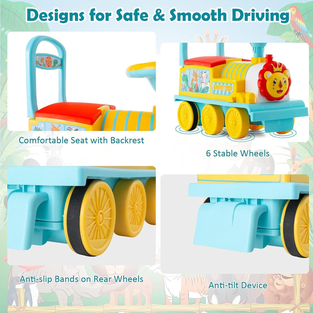 Electric 6V Ride-On Train Toy with 16-Piece Track Set for Kids