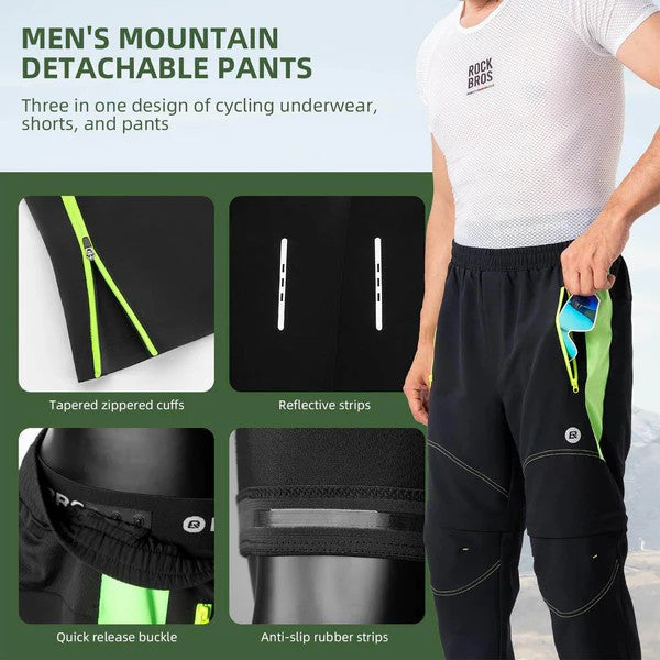 Men's 3-in-1 Convertible Cycling Pants With Padded