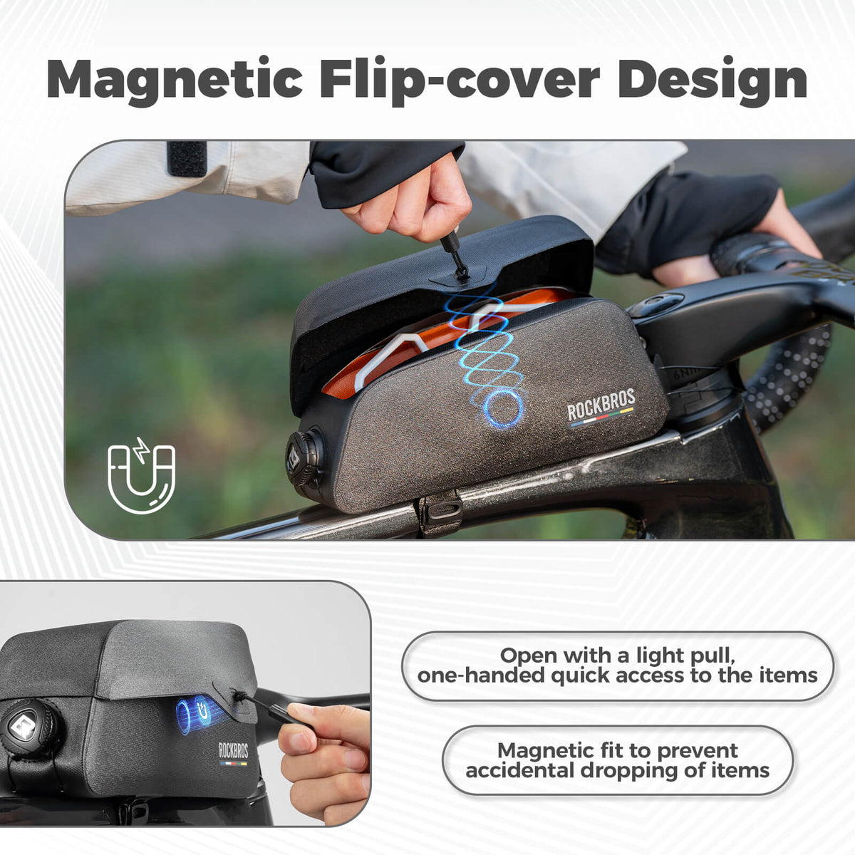 Road To Sky 100% Waterproof Magnetic Top Tube Bike Frame Bag – 0.6L/0.9L
