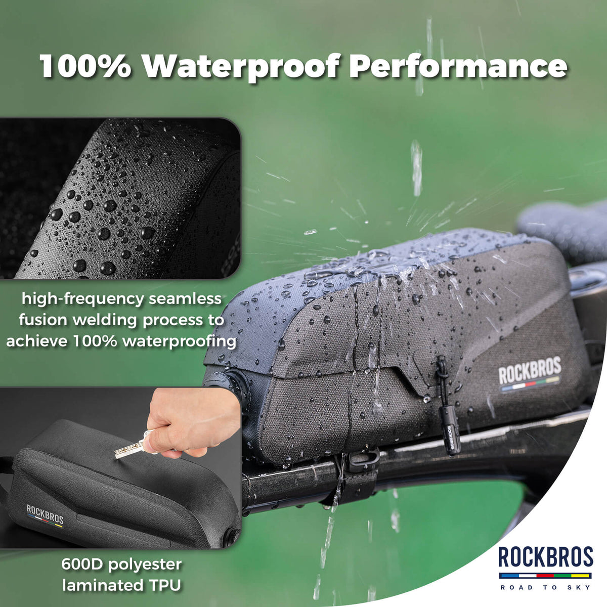 Road To Sky 100% Waterproof Magnetic Top Tube Bike Frame Bag – 0.6L/0.9L