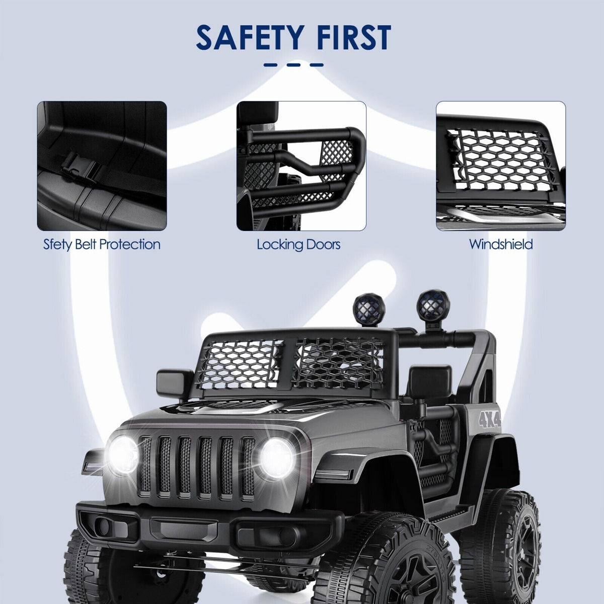 Electric Kids Ride-On Jeep Car with 12V/24V Power Wheels, Music, and Remote Control