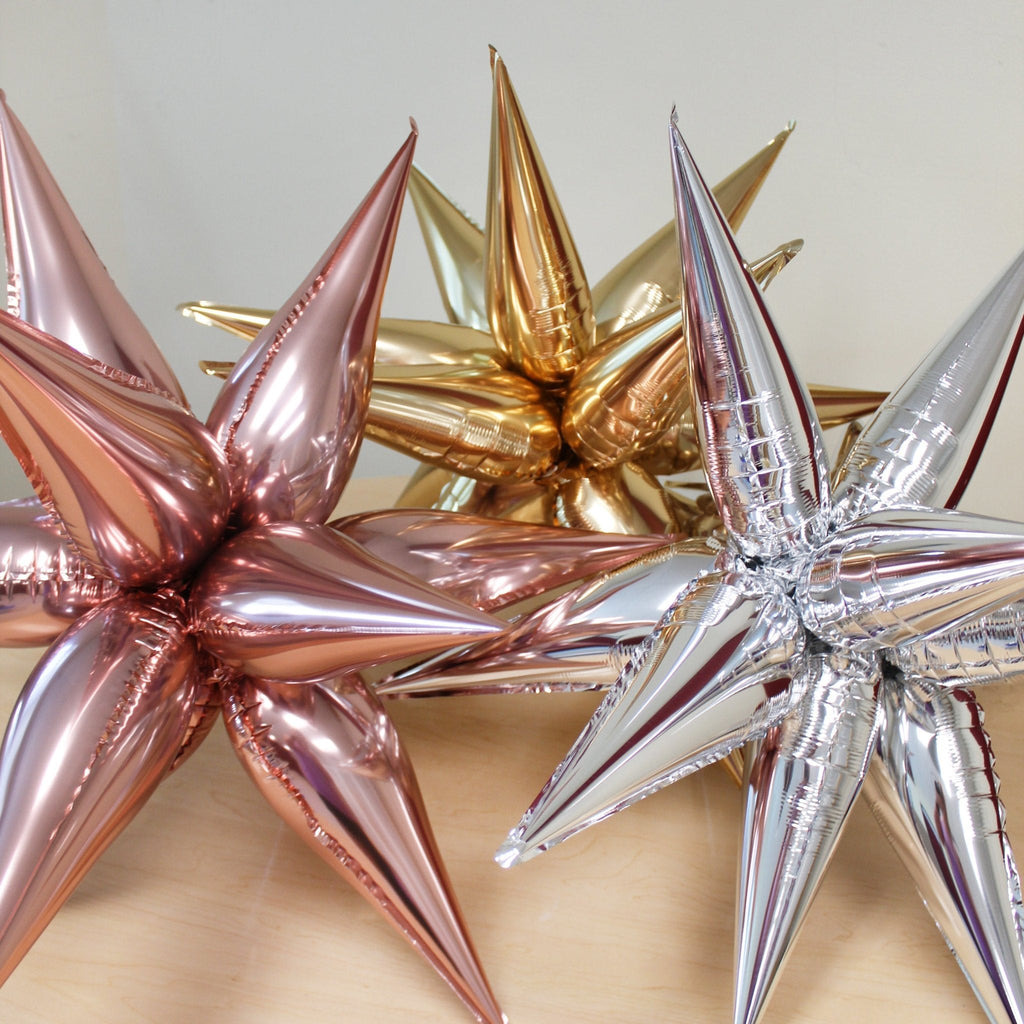 Silver Starburst Cluster Balloon | 12-Point Metallic Foil Star