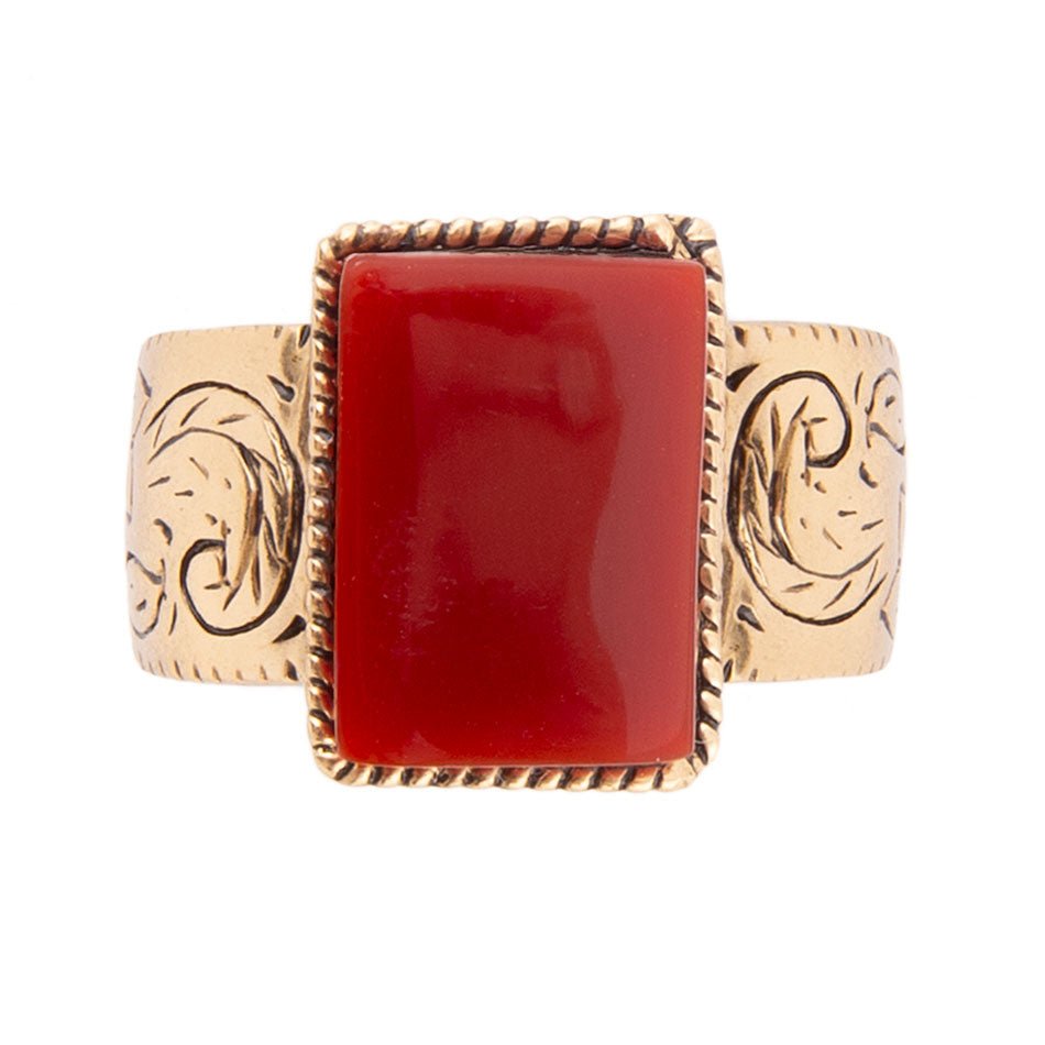 Stamped Orange Carnelian Golden Ring
