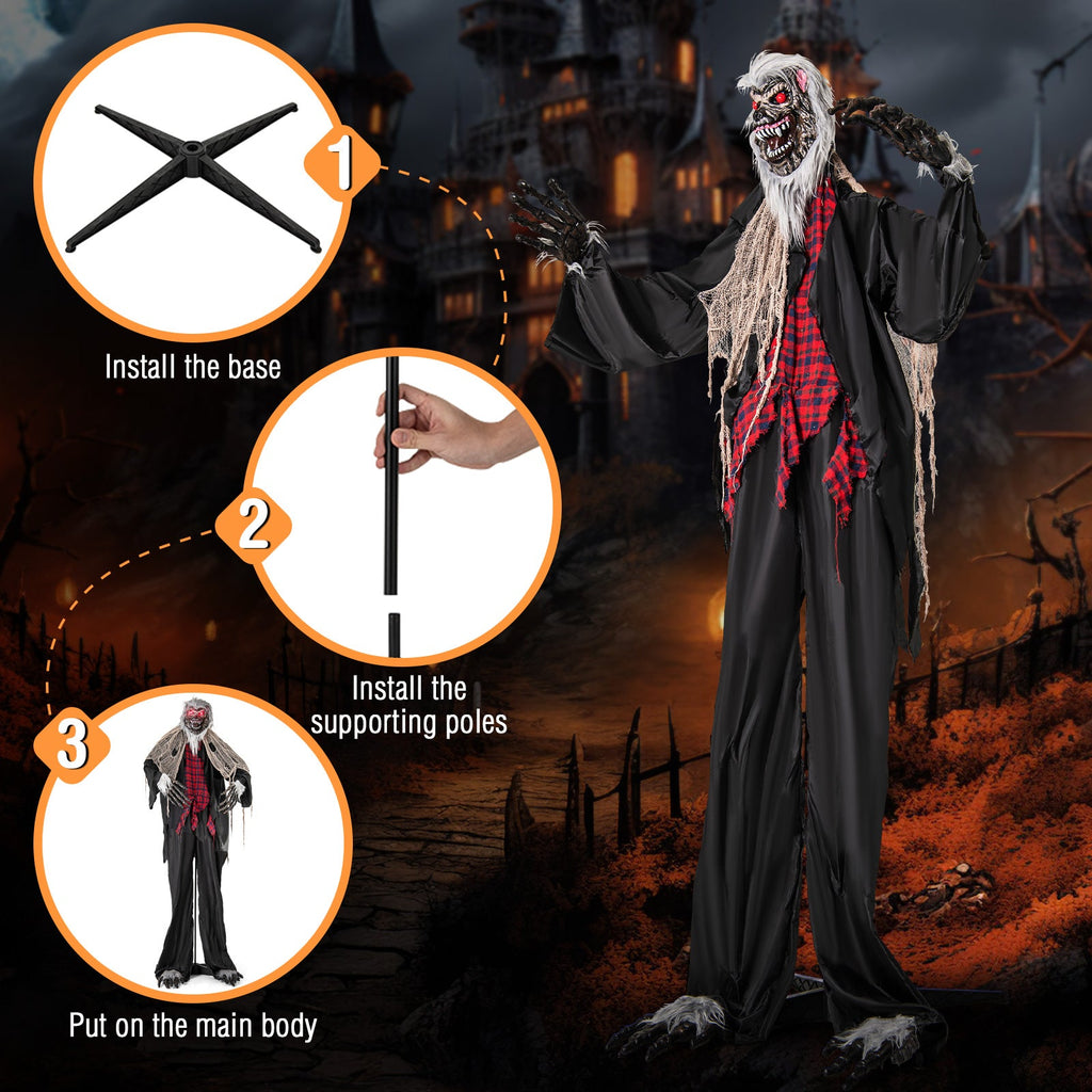 8.2 FT Standing Animatronic Werewolf with Howling Sounds Red Flashing Eyes and Poseable Arms