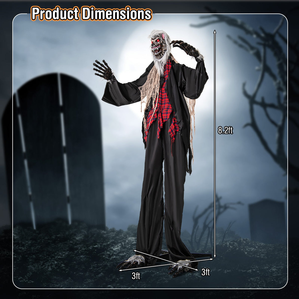 8.2 FT Standing Animatronic Werewolf with Howling Sounds Red Flashing Eyes and Poseable Arms