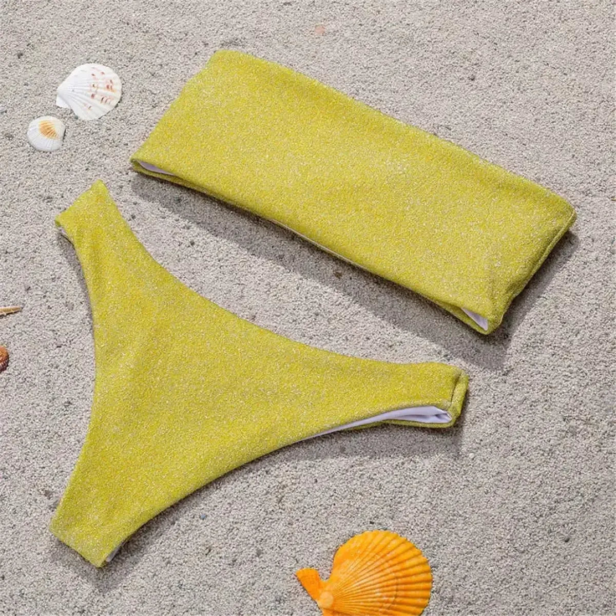 Glitter Strapless Bikini Set – Shiny Sparkle Beachwear 2025