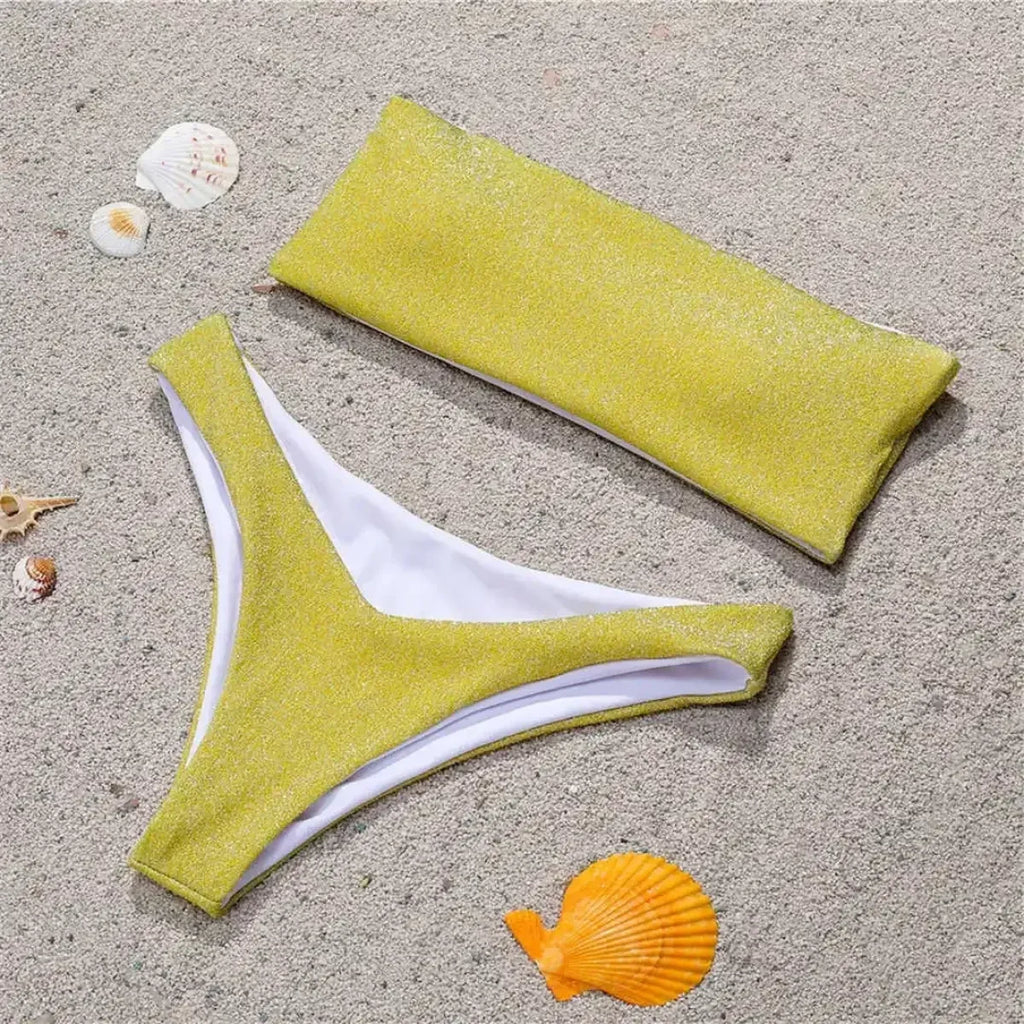 Glitter Strapless Bikini Set – Shiny Sparkle Beachwear 2025