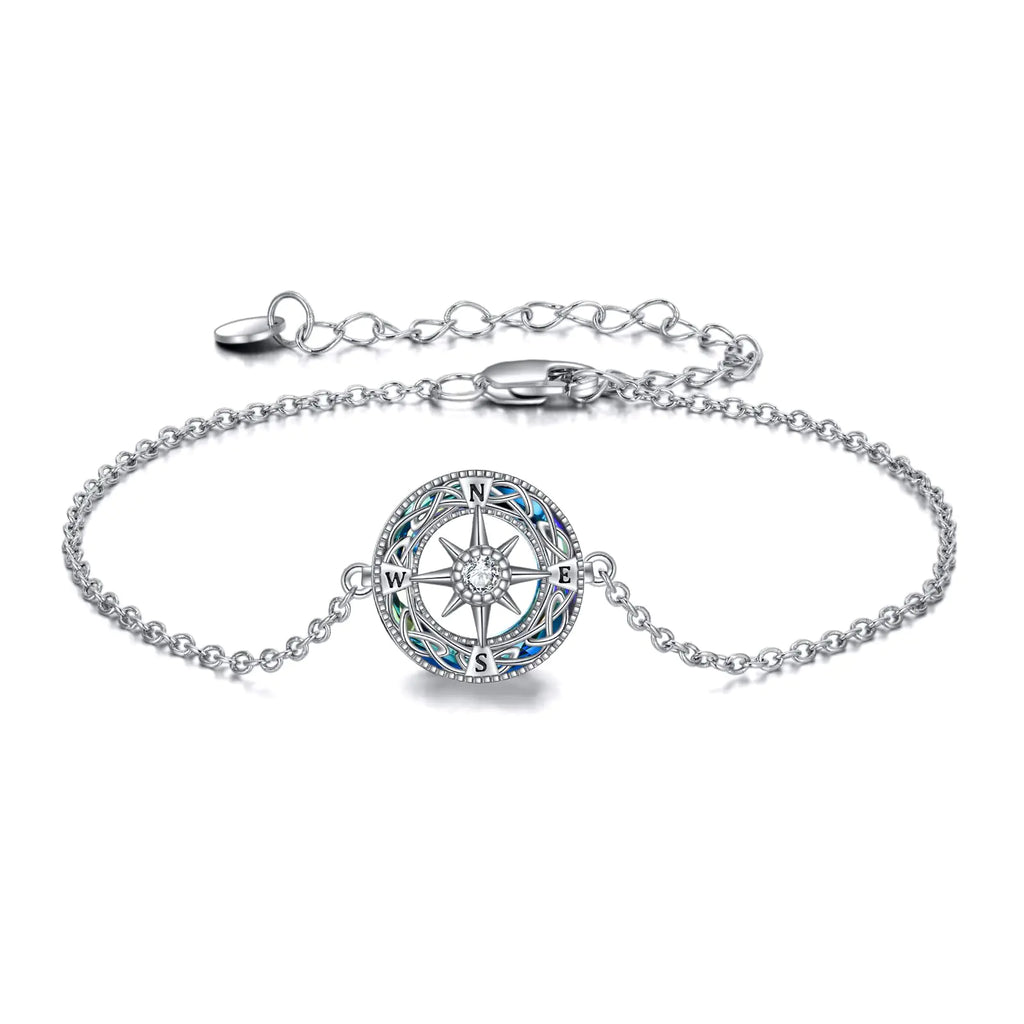Sterling Silver Crystal Celtic Knot Compass Bracelet