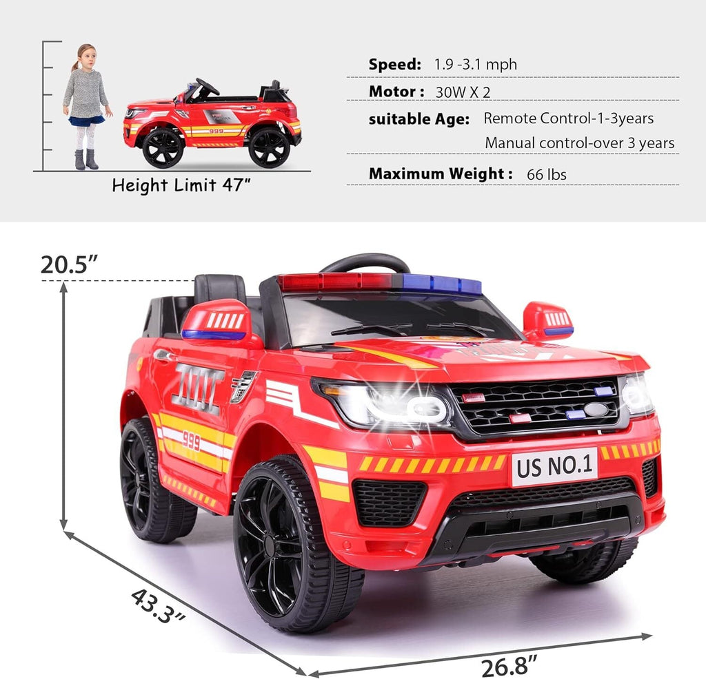 12V Kids Electric Police Ride-On Car with Remote Control and Siren