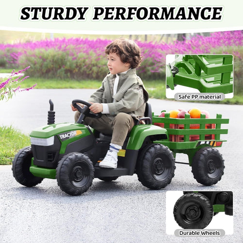 12V Battery-Powered Kids Ride-On Tractor Toy with Trailer and 35W Dual Motors