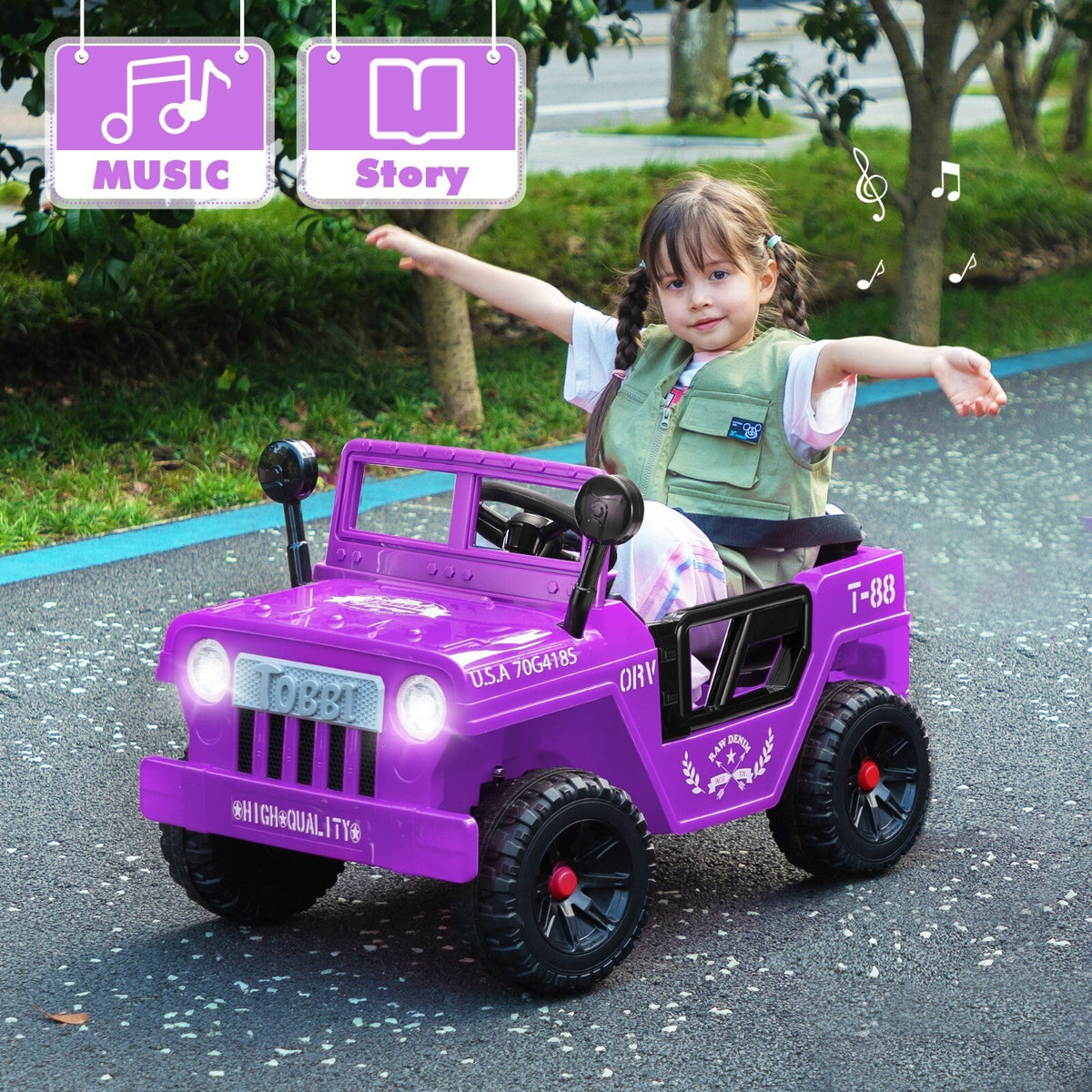 12V Electric Battery-Powered Ride-On Jeep Truck for Kids Ages 3-6